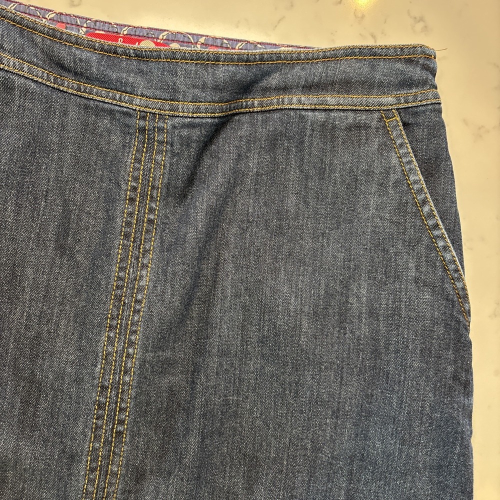 Boden A-Line Knee Length Side Zippered Denim Skirt Pockets Boho Peasant Size 8 - Picture 2 of 8